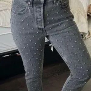 Jeans Levi’s Grey/faded Black 501 Studded Rhinestone Jeans Premium Size 29x26
